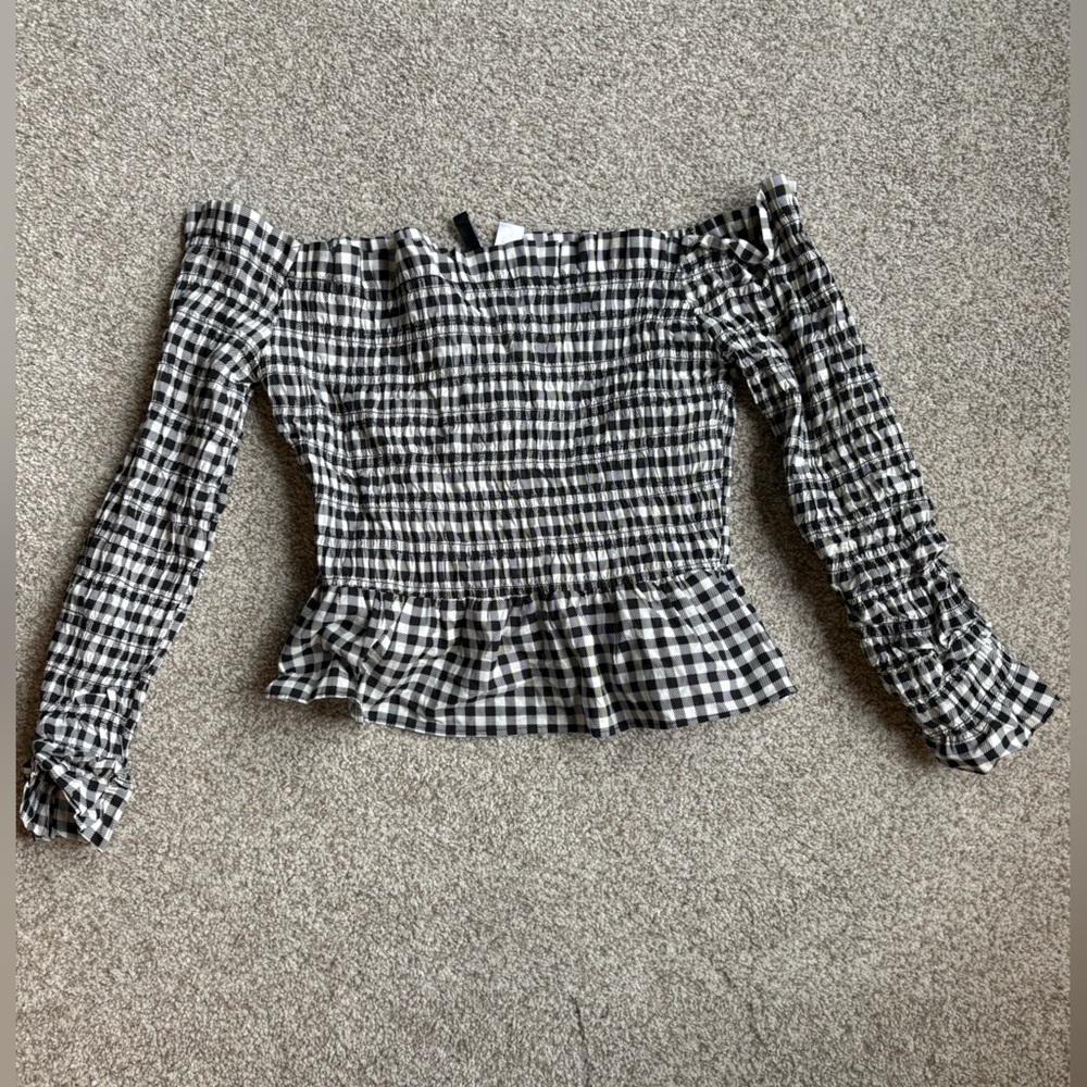 Divided H&M Black and White Gingham Blouse - off the shoulder